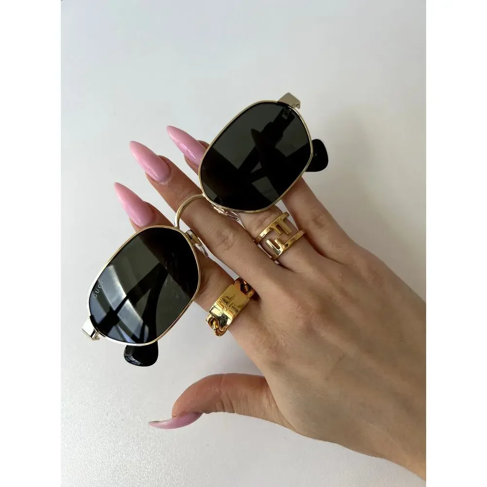 NEW Gucci GG1593S Gold Dark Grey Metal Sunglasses